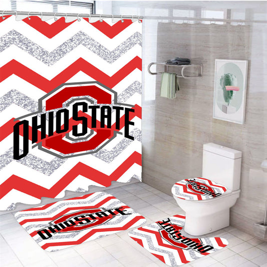 Ohio State Osu Red White Glitter Logo 4Pcs Bathroom Set Shower Curtain