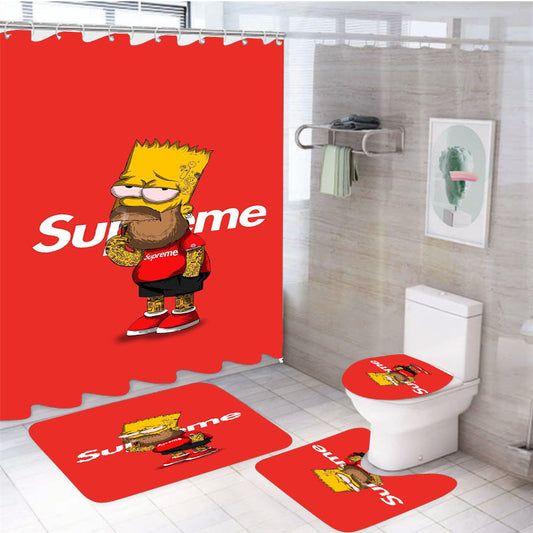 Old Drunk Hypebeast Bart Simpson 4Pcs Bathroom Set Shower Curtain