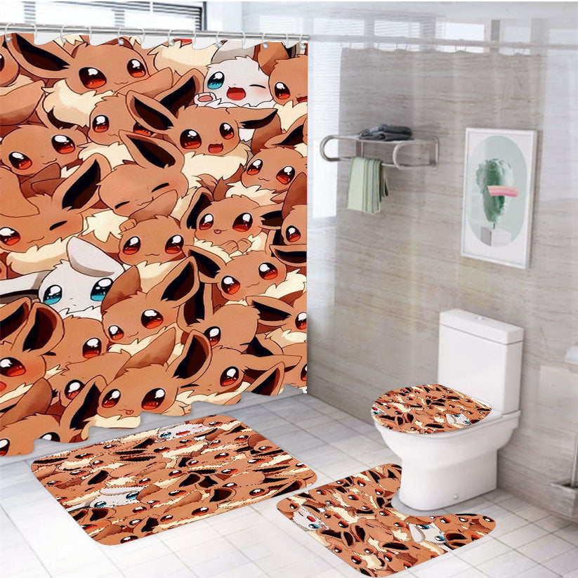 Original First Eevee Pokemon 4Pcs Bathroom Set Shower Curtain