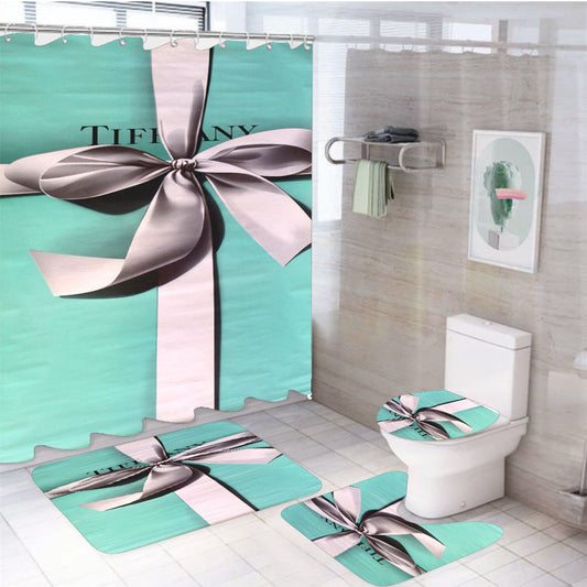 Original Tiffany And Co Box 4Pcs Bathroom Set Shower Curtain