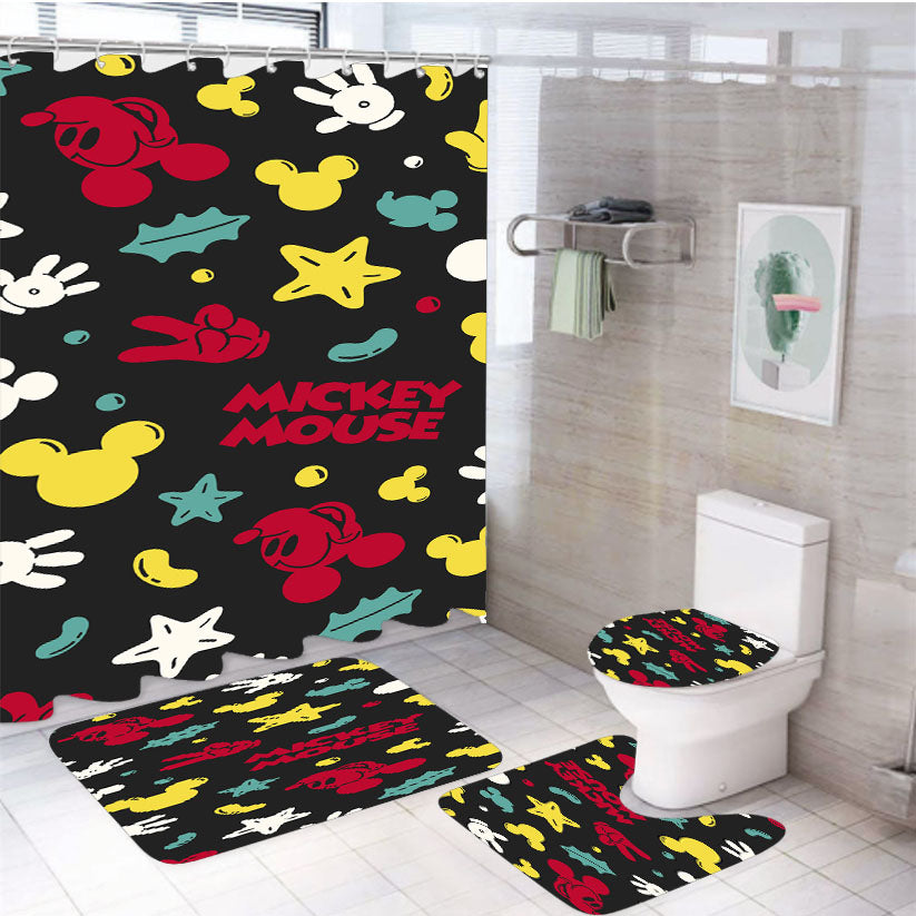 Pattern Mickey Mouse 4Pcs Bathroom Set Shower Curtain