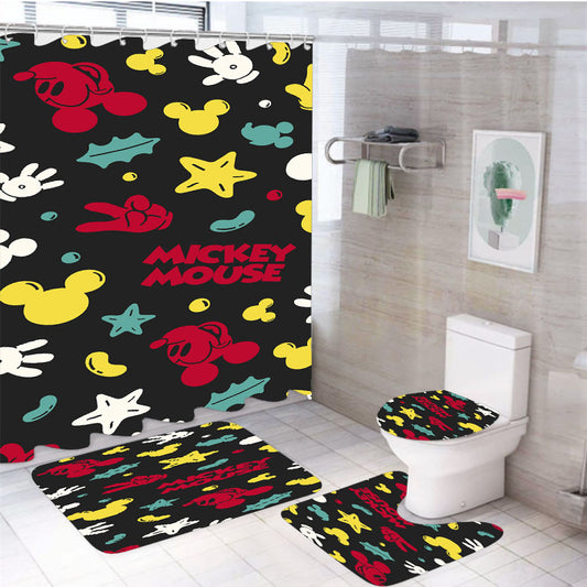 Pattern Mickey Mouse 4Pcs Bathroom Set Shower Curtain