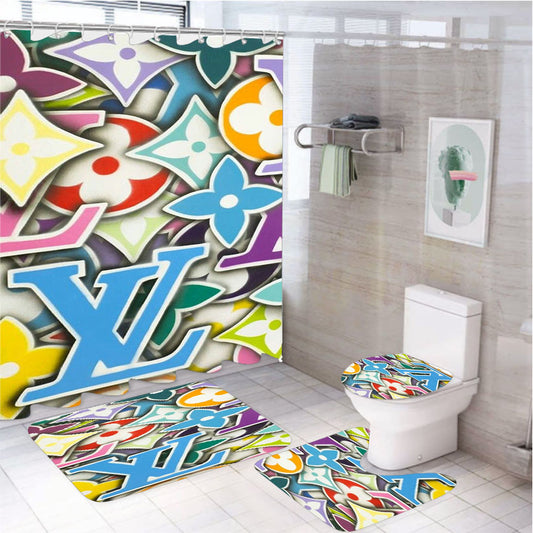 Pattern Takasi Murakami Lv Style 4Pcs Bathroom Set Shower Curtain