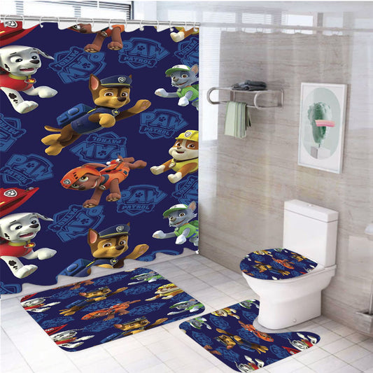 Paw Patrol Dogs Pattern Characters 4Pcs Bathroom Set Shower Curtain