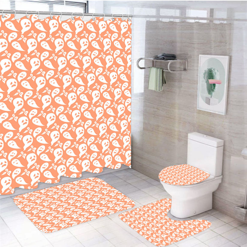 Peach Ghosts Pattern Halloween 4Pcs Bathroom Set Shower Curtain