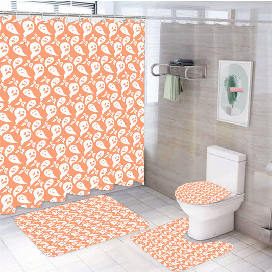 Peach Ghosts Pattern Halloween 4Pcs Bathroom Set Shower Curtain