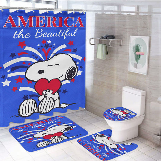 Peanuts America The Beautiful Snoopy 4Pcs Bathroom Set Shower Curtain
