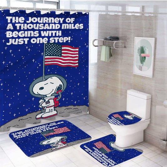 Peanuts Astronaut Snoopy One Step 4Pcs Bathroom Set Shower Curtain