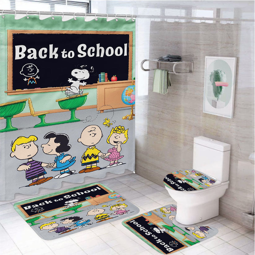 Peanuts Back To Class 4Pcs Bathroom Set Shower Curtain
