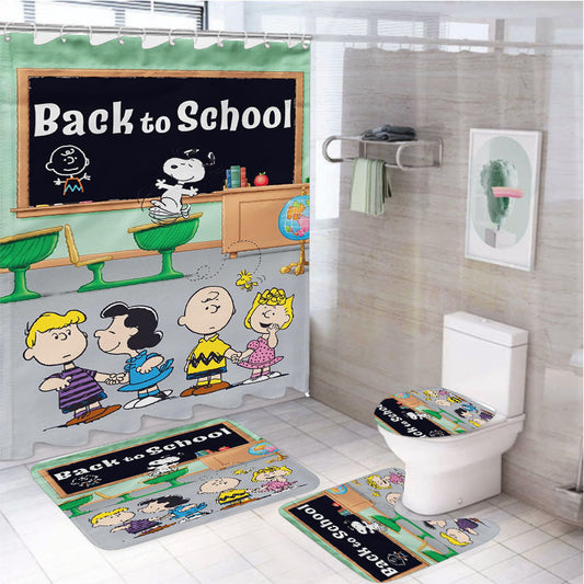 Peanuts Back To Class 4Pcs Bathroom Set Shower Curtain