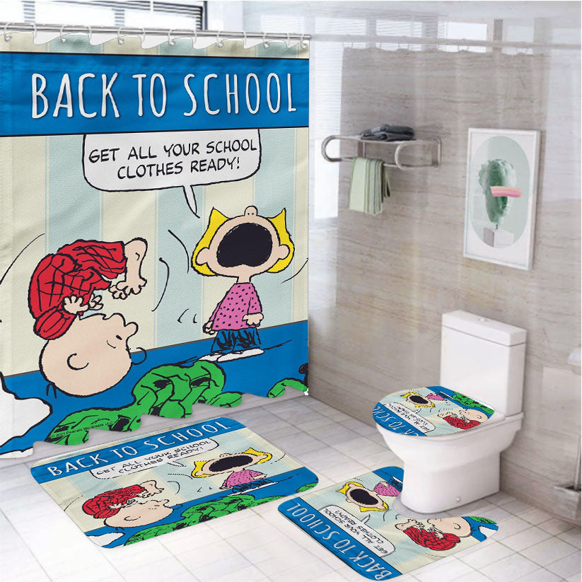 Peanuts Back To School Charlie Brown 4Pcs Bathroom Set Shower Curtain