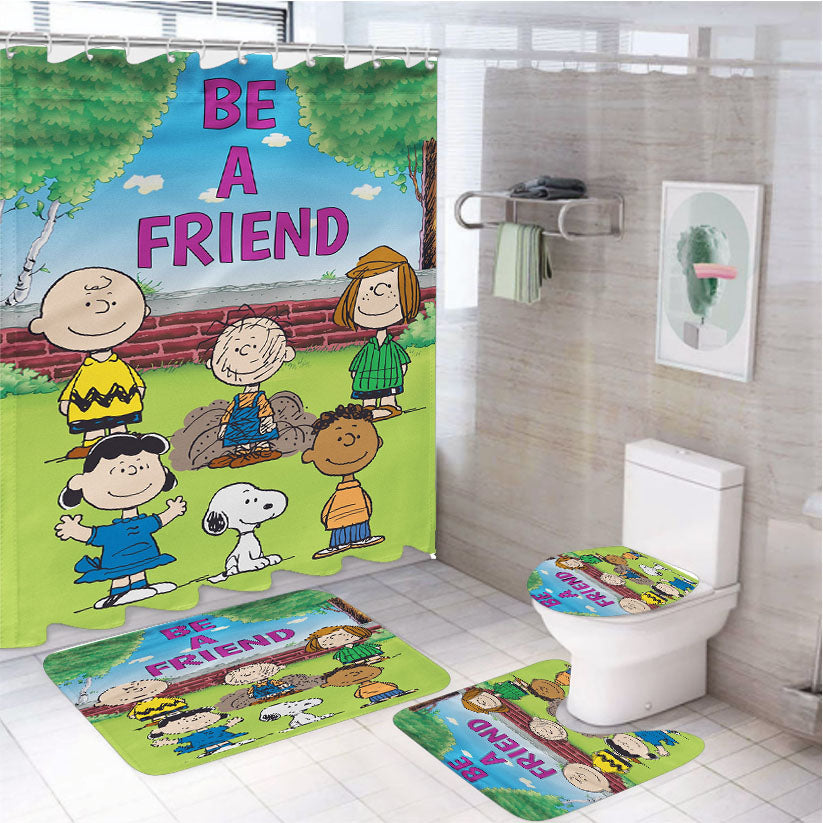 Peanuts Be A Friend 4Pcs Bathroom Set Shower Curtain