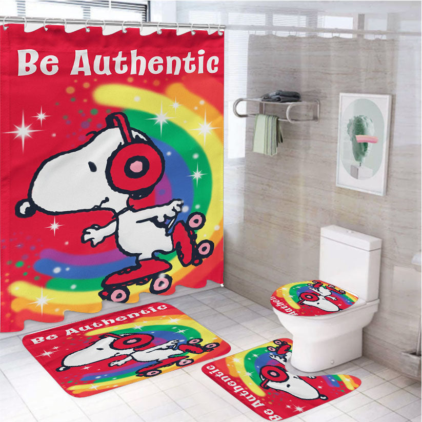 Peanuts Be Authentic Snoopy Roller-Skate 4Pcs Bathroom Set Shower Curtain