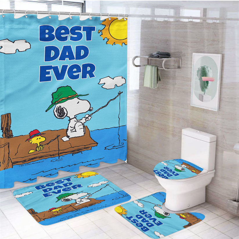 Peanuts Best Dad Ever Gone Fishing Snoopy 4Pcs Bathroom Set Shower Curtain