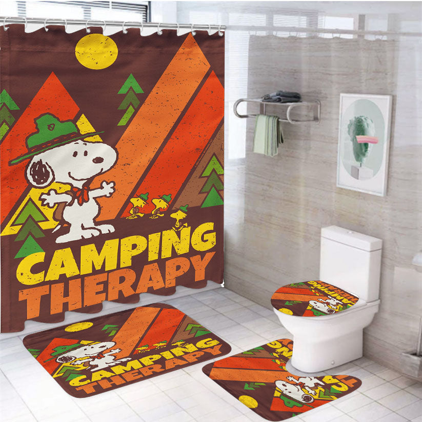 Peanuts Camping Therapy Snoopy 4Pcs Bathroom Set Shower Curtain