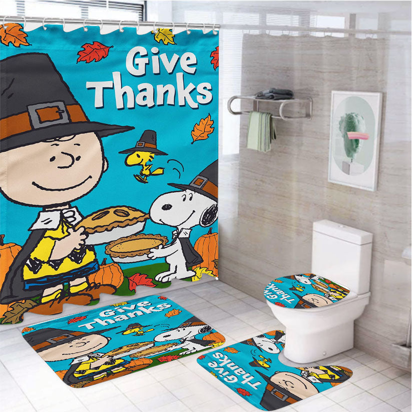 Peanuts Charlie Brown And Snoopy Thanksgiving 4Pcs Bathroom Set Shower Curtain