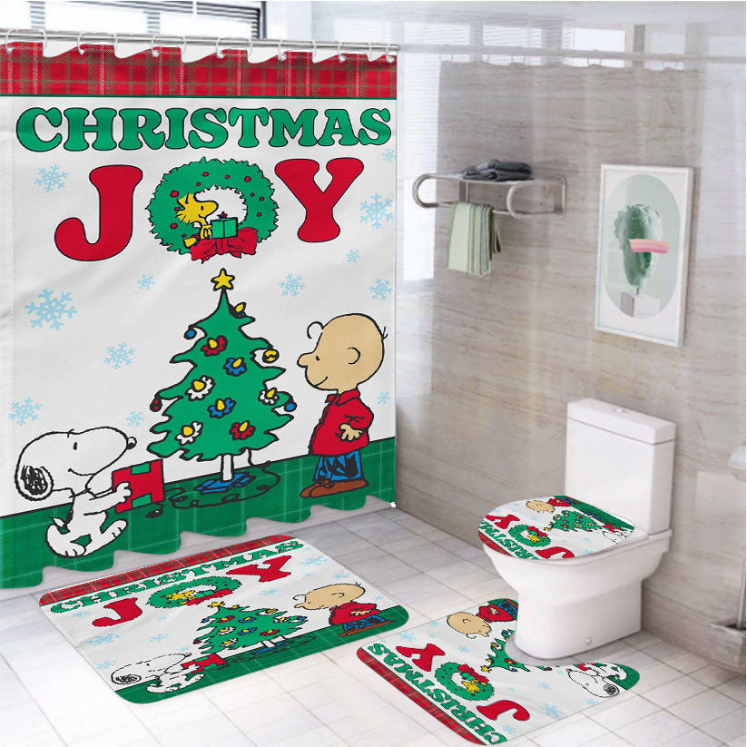 Peanuts Christmas Joy 4Pcs Bathroom Set Shower Curtain