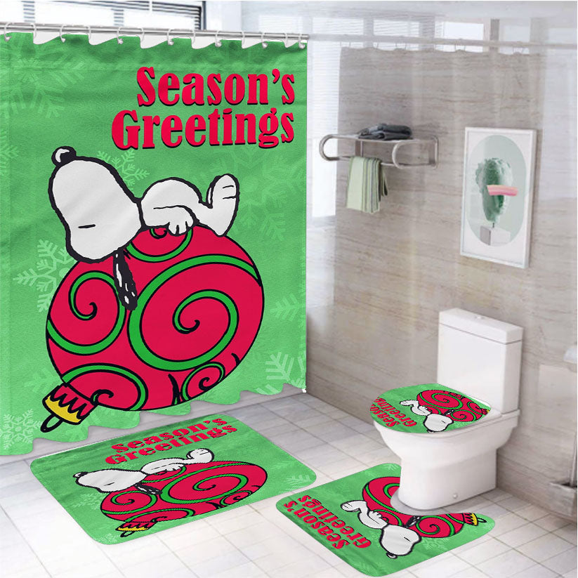 Peanuts Christmas Ornament Snoopy 4Pcs Bathroom Set Shower Curtain