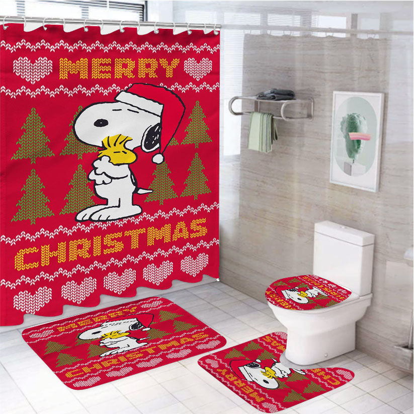 Peanuts Christmas Snoopy 4Pcs Bathroom Set Shower Curtain