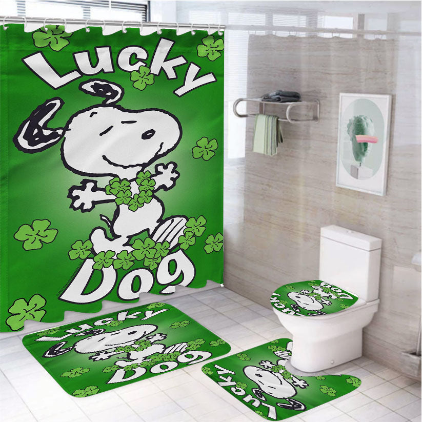 Peanuts Clover Dancing Snoopy 4Pcs Bathroom Set Shower Curtain