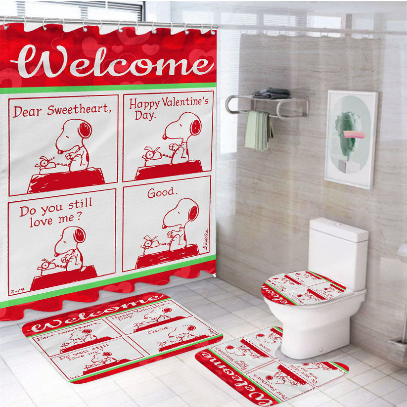 Peanuts Comic Strip Valentine Snoopy 4Pcs Bathroom Set Shower Curtain