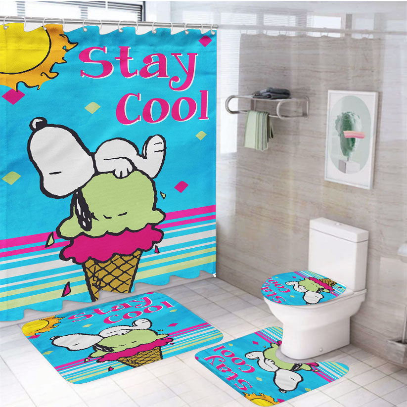 Peanuts Double Scoop Snoopy 4Pcs Bathroom Set Shower Curtain