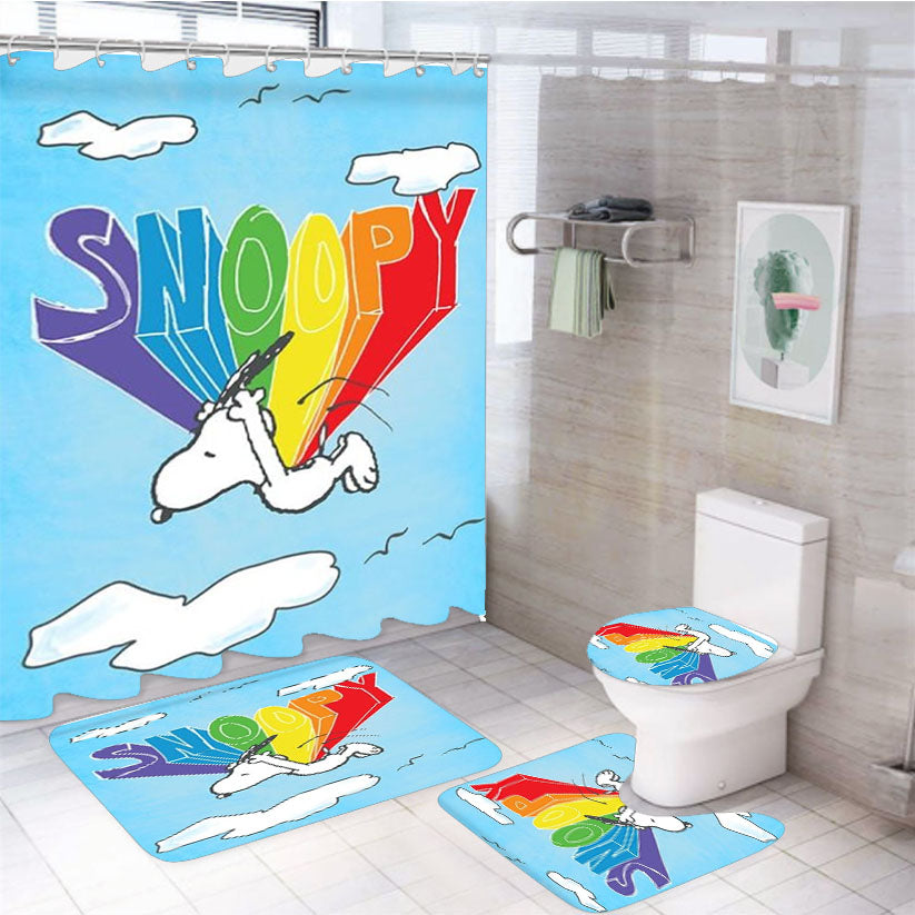 Peanuts Flying Snoopy 4Pcs Bathroom Set Shower Curtain