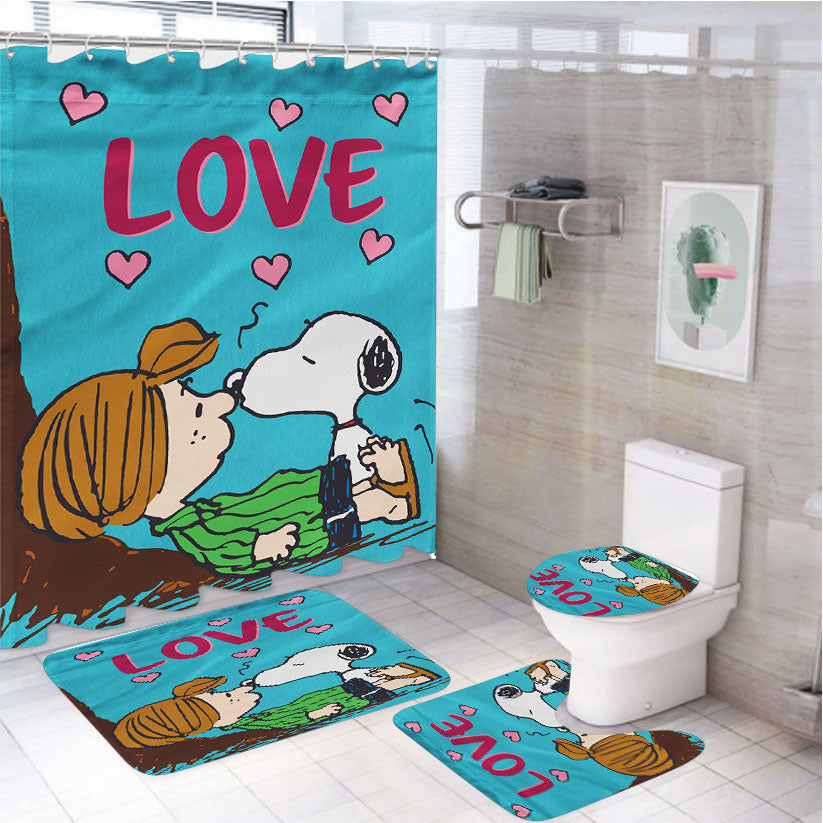 Peanuts Funny Snoopy Valentine'S Day 4Pcs Bathroom Set Shower Curtain