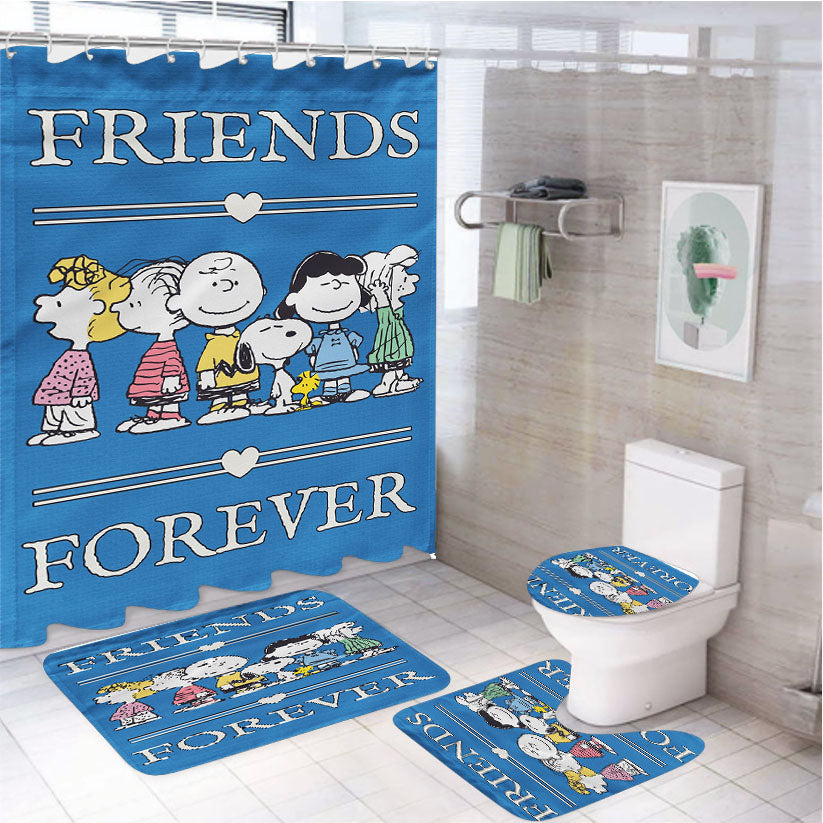 Peanuts Gang Friends Forever 4Pcs Bathroom Set Shower Curtain