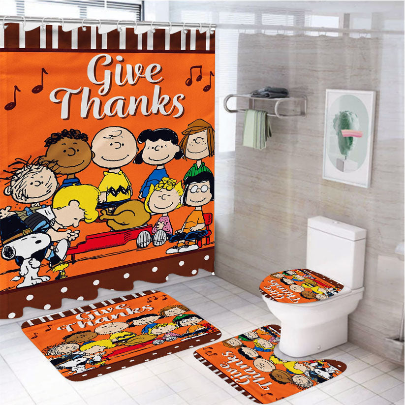 Peanuts Gang Give Thanks Thanksgiving 4Pcs Bathroom Set Shower Curtain