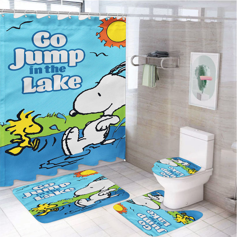 Peanuts Go Jump In The Lake Snoopy 4Pcs Bathroom Set Shower Curtain