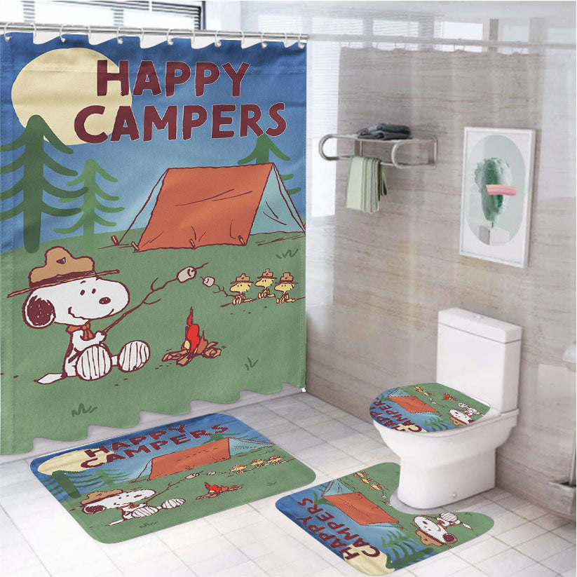 Peanuts Happy Camper S'Mores 4Pcs Bathroom Set Shower Curtain