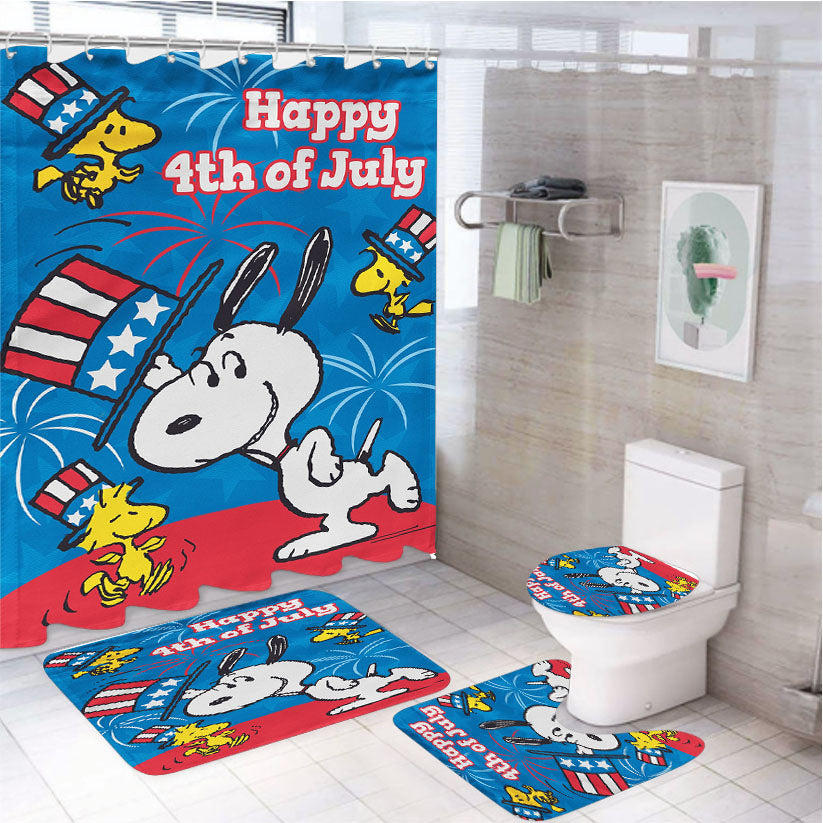 Peanuts Happy Fourth Top Hat Snoopy 4Pcs Bathroom Set Shower Curtain