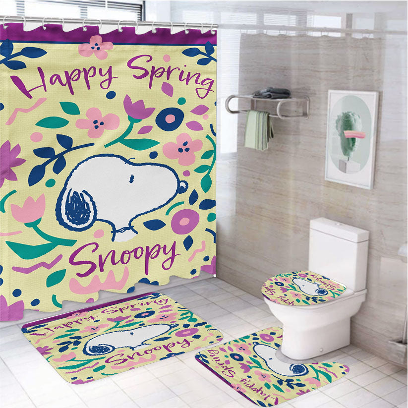 Peanuts Happy Spring Snoopy 4Pcs Bathroom Set Shower Curtain