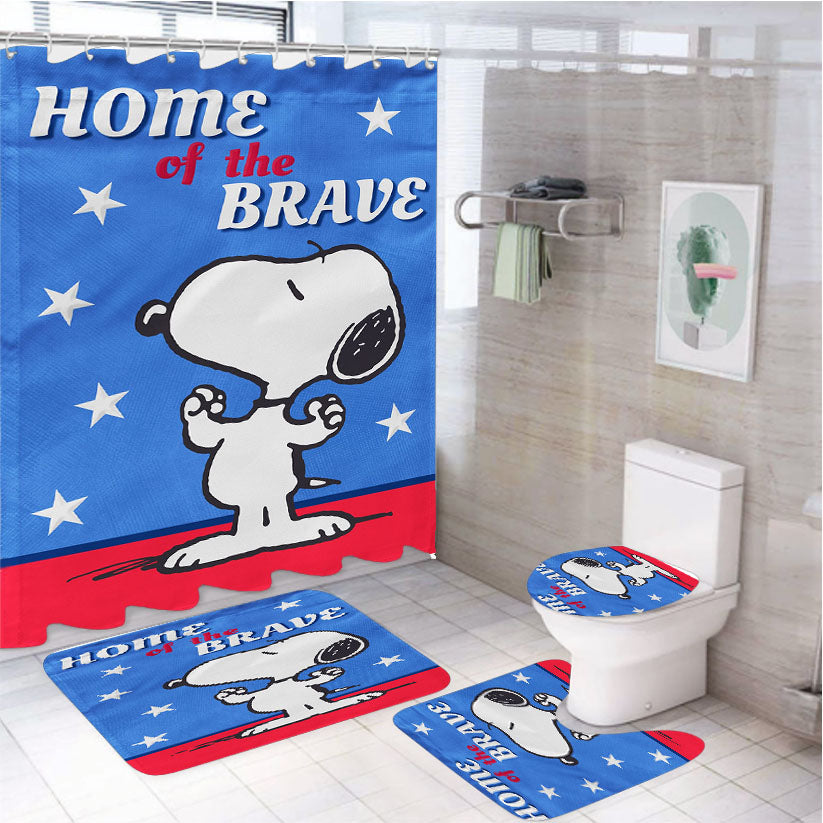 Peanuts Home Of The Brave Snoopy 4Pcs Bathroom Set Shower Curtain