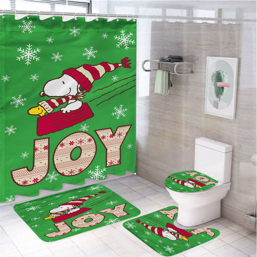 Peanuts Joy Snoopy And Woodstock Christmas 4Pcs Bathroom Set Shower Curtain