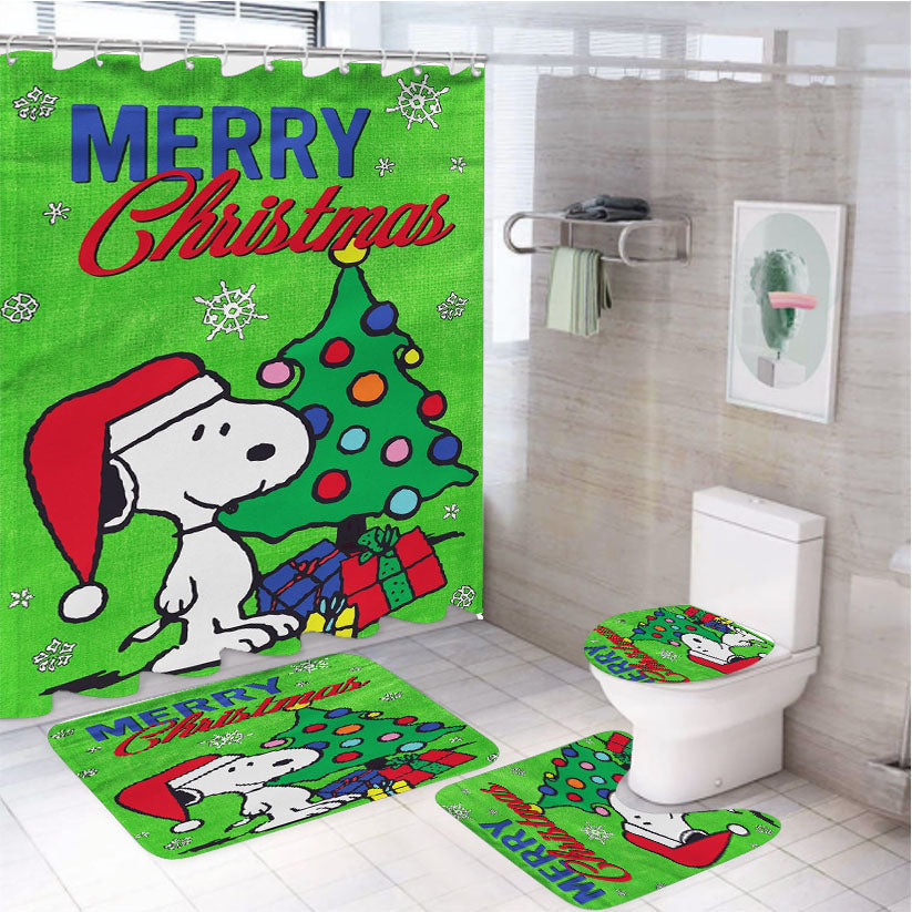 Peanuts Merry Christmas Snoopy 4Pcs Bathroom Set Shower Curtain