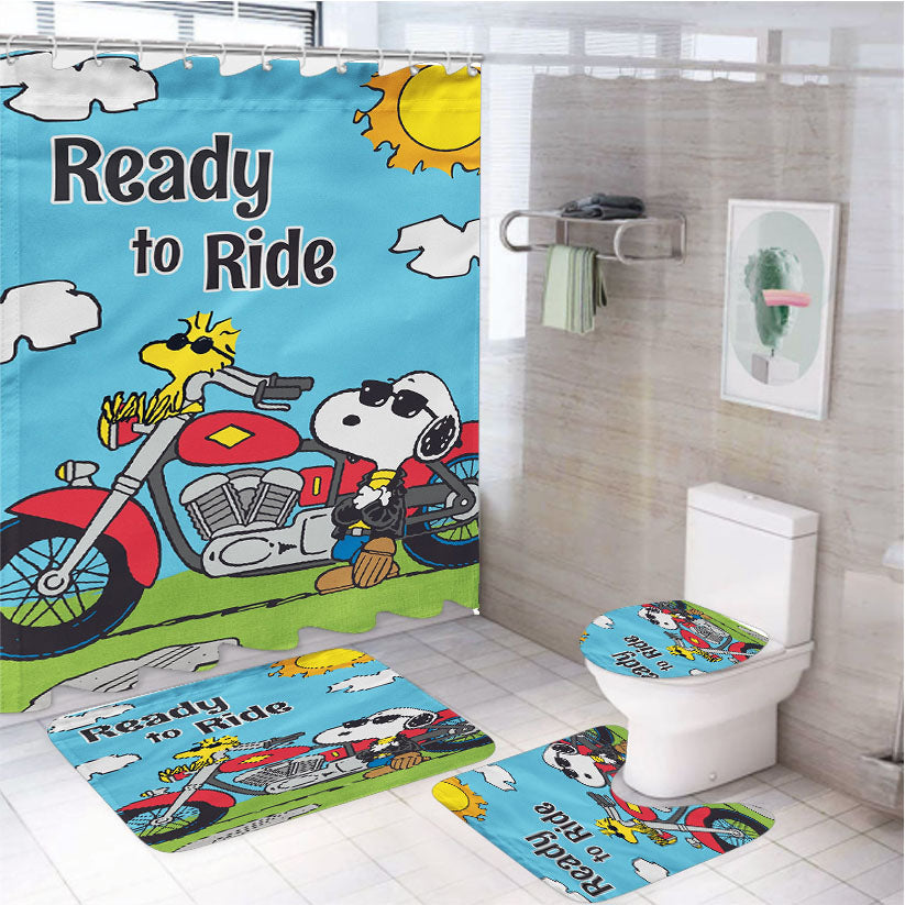 Peanuts Motorcycle Joe Snoopy Ready To Ride 4Pcs Bathroom Set Shower Curtain
