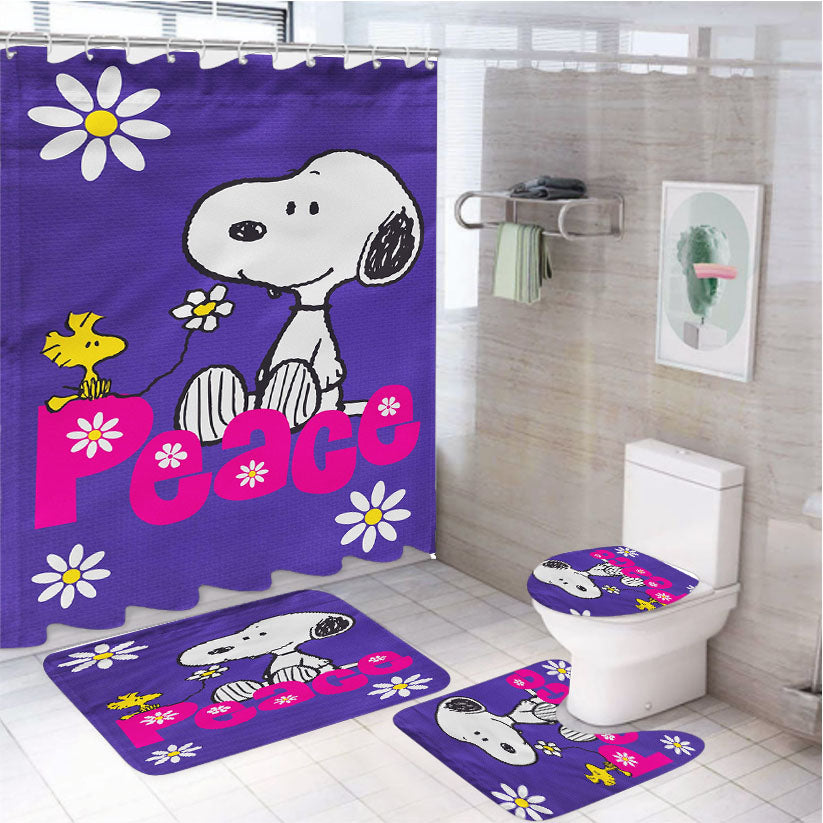 Peanuts Peace Snoopy 4Pcs Bathroom Set Shower Curtain