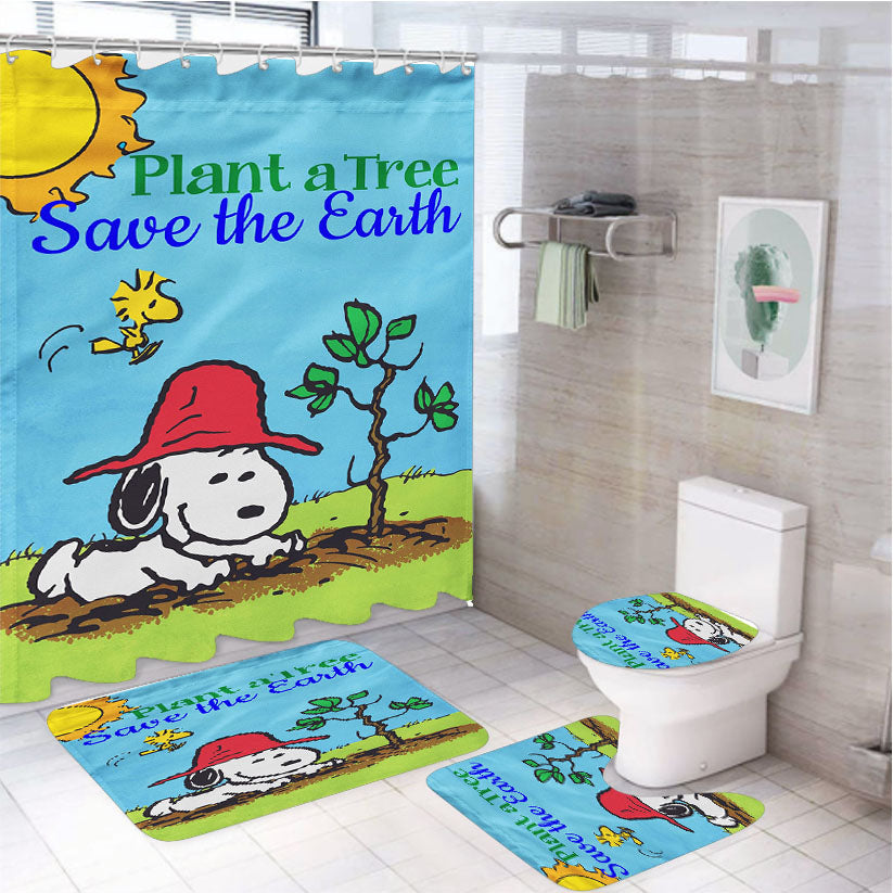 Peanuts Plant A Tree 4Pcs Bathroom Set Shower Curtain