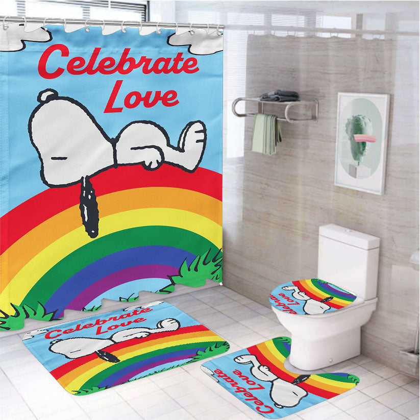 Peanuts Rainbow Celebrate Love Snoopy 4Pcs Bathroom Set Shower Curtain