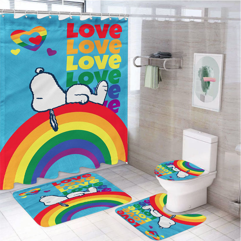 Peanuts Rainbow Pride Snoopy 4Pcs Bathroom Set Shower Curtain