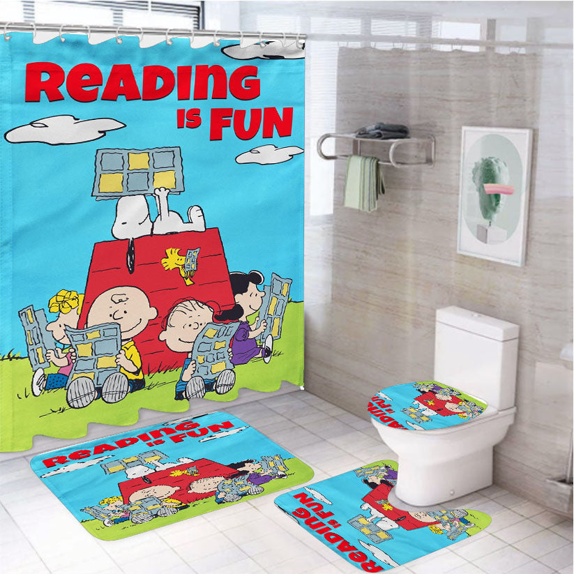 Peanuts Reading Is Fun 4Pcs Bathroom Set Shower Curtain