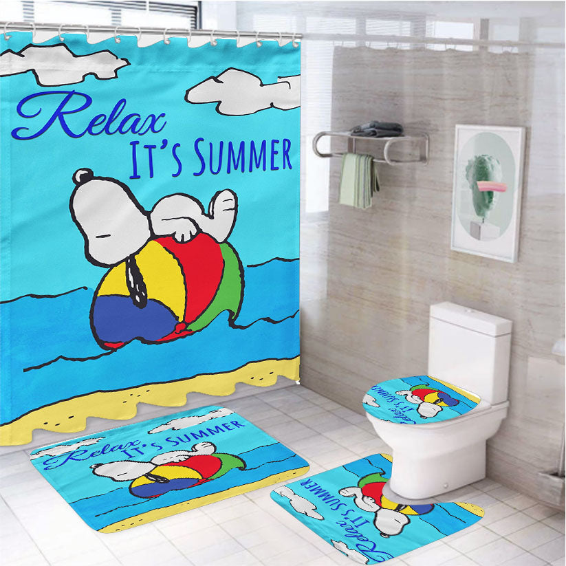 Peanuts Relax, It'S Summer Snoopy 4Pcs Bathroom Set Shower Curtain