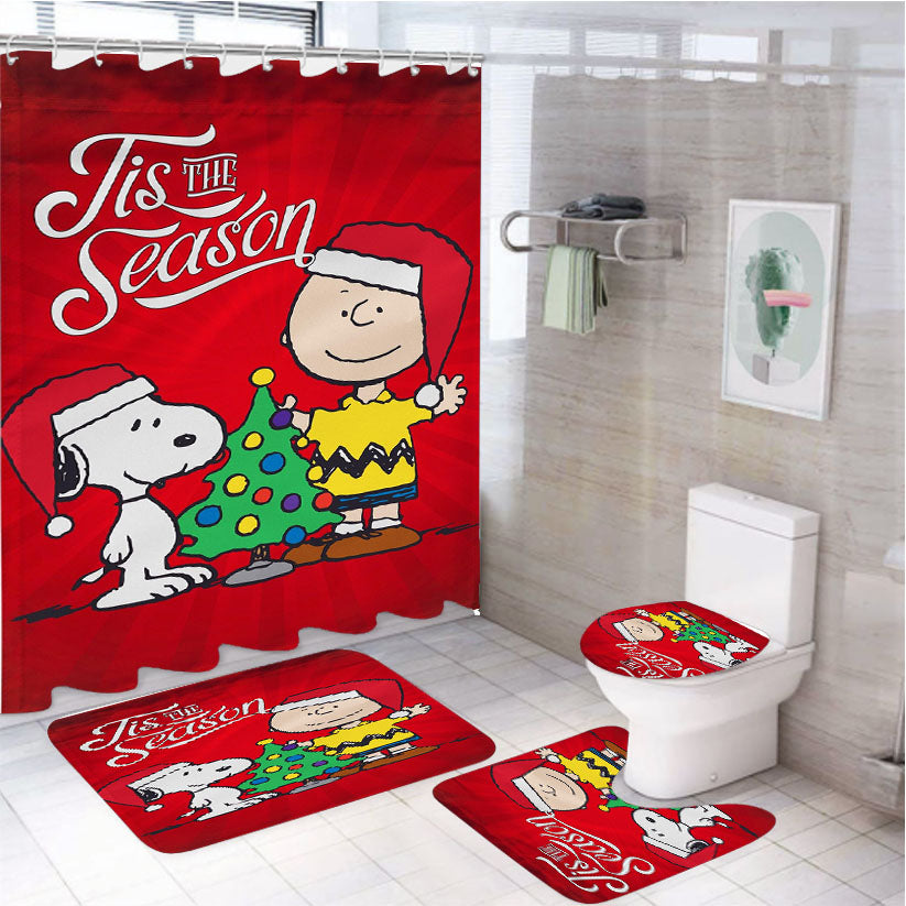 Peanuts Snoopy And Charlie Brown Christmas 4Pcs Bathroom Set Shower Curtain