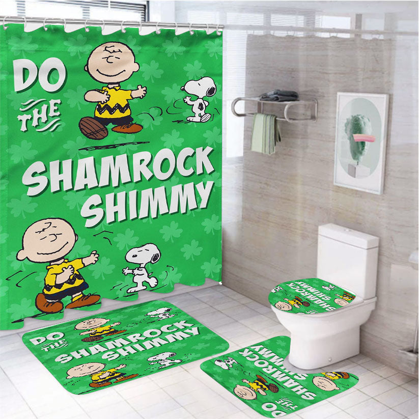Peanuts Snoopy And Charlie Brown Shamrock 4Pcs Bathroom Set Shower Curtain