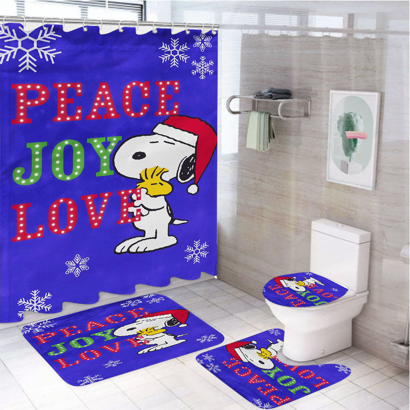 Peanuts Snoopy And Woodstock Christmas 4Pcs Bathroom Set Shower Curtain