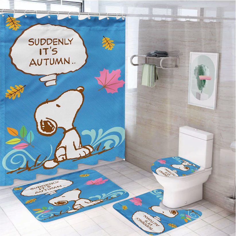 Peanuts Snoopy Autumn 4Pcs Bathroom Set Shower Curtain