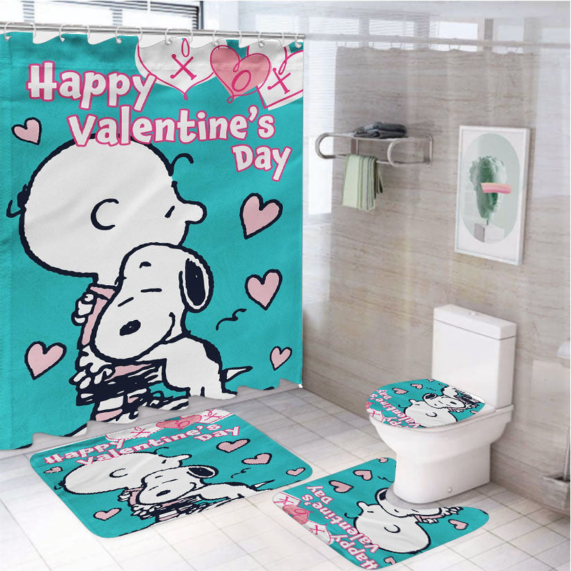 Peanuts Snoopy Charlie Brown 4Pcs Bathroom Set Shower Curtain