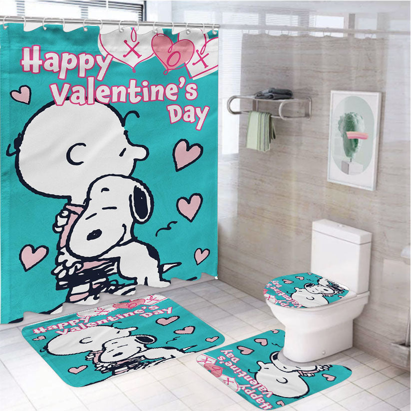 Peanuts Snoopy Charlie Brown Valentines 4Pcs Bathroom Set Shower Curtain